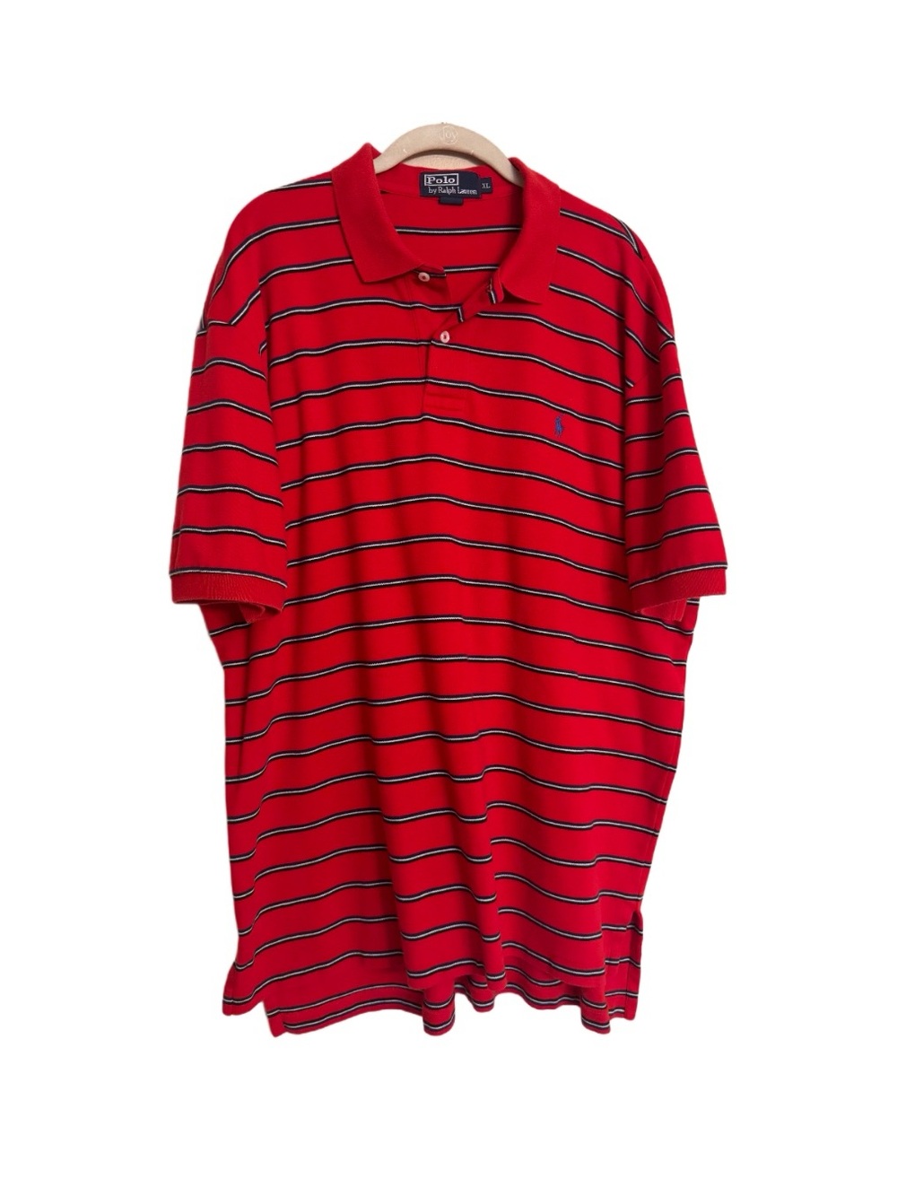 Polo Ralph Lauren Polo Shirt Size XL Red Blue White Stripe Red Pony Golf Preppy